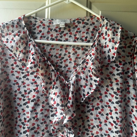 Loft Outlet sheer, with ruffle and V neck with ruffle button down Blouse.. - Picture 4 of 13